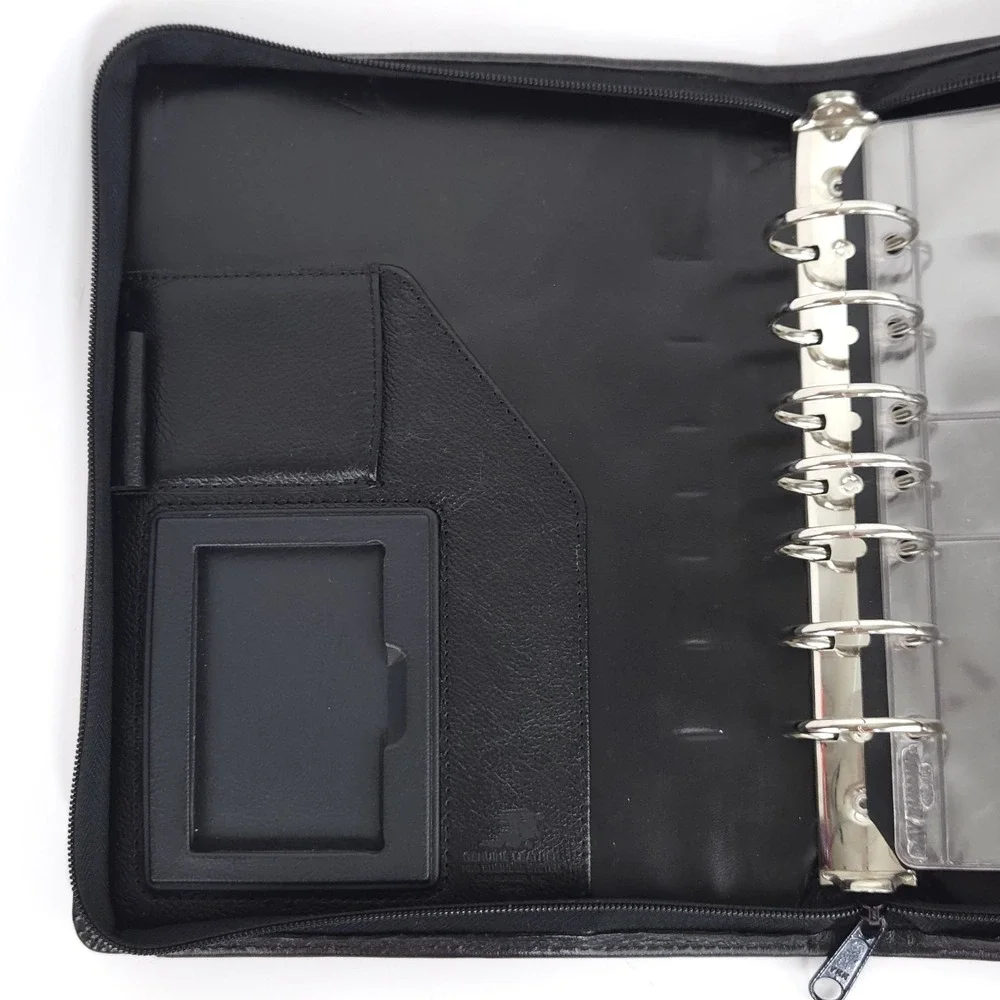 Vtg Day Runner Pro Business System Black Leather 7-Ring Zip Planner Binder 8x10